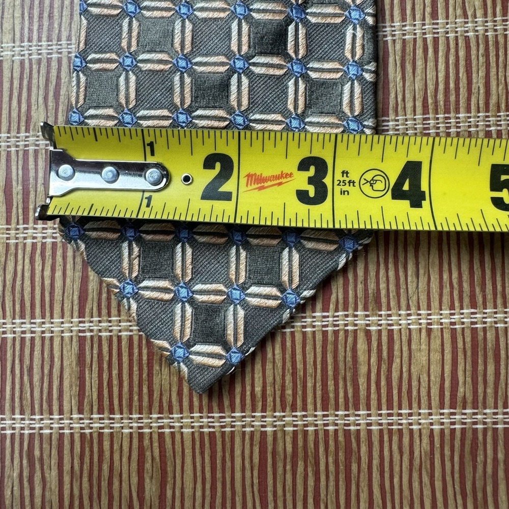 Ermenegildo Zegna Geometric 100% Silk Neck Tie Tan Blue 60 X 3.5 " - Picture 7 of 7